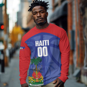 Haiti Basketball Custom Long Sleeve Shirt Ayiti Coat Of Arms Blue Sporty Style