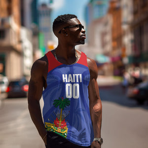 Haiti Basketball Custom Men Tank Top Ayiti Coat Of Arms Blue Sporty Style
