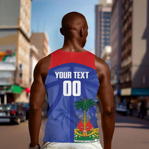 Haiti Basketball Custom Men Tank Top Ayiti Coat Of Arms Blue Sporty Style