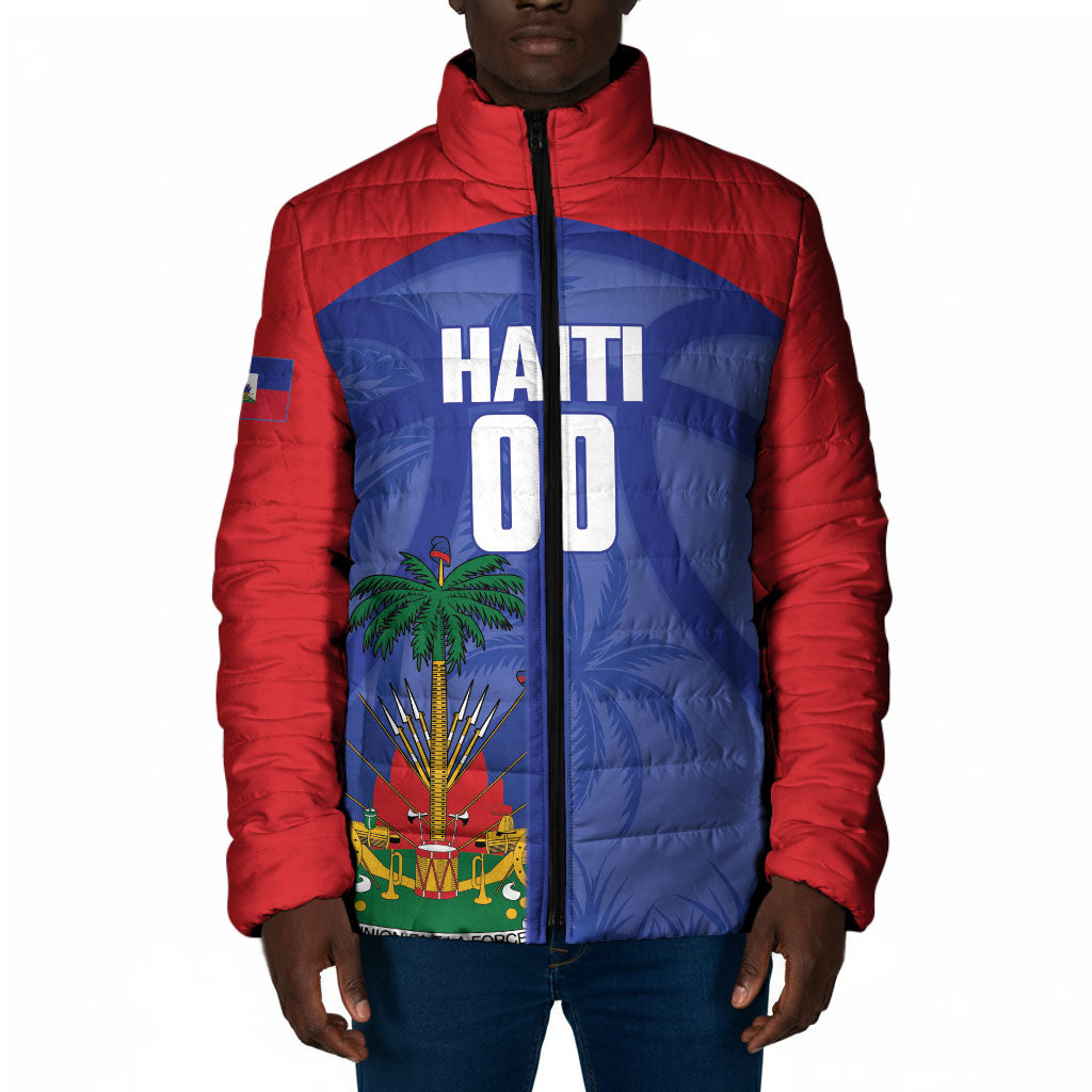 Haiti Basketball Custom Padded Jacket Ayiti Coat Of Arms Blue Sporty Style