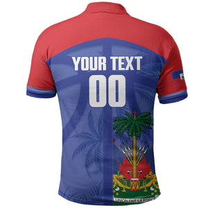 Haiti Basketball Custom Polo Shirt Ayiti Coat Of Arms Blue Sporty Style