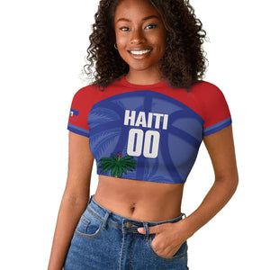 Haiti Basketball Custom Raglan Cropped T shirt Ayiti Coat Of Arms Blue Sporty Style