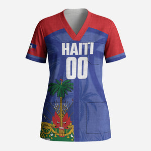 Haiti Basketball Custom Scrub Top Ayiti Coat Of Arms Blue Sporty Style