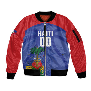 Haiti Basketball Custom Sleeve Zip Bomber Jacket Ayiti Coat Of Arms Blue Sporty Style