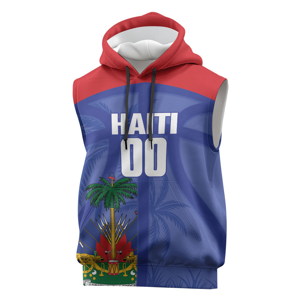 Haiti Basketball Custom Sleeveless Hoodie Ayiti Coat Of Arms Blue Sporty Style