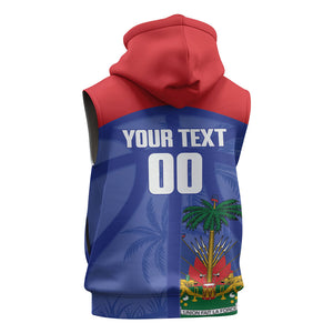 Haiti Basketball Custom Sleeveless Hoodie Ayiti Coat Of Arms Blue Sporty Style