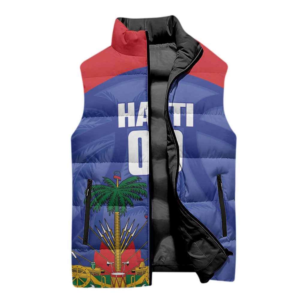 Haiti Basketball Custom Sleeveless Puffer Jacket Ayiti Coat Of Arms Blue Sporty Style