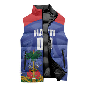 Haiti Basketball Custom Sleeveless Puffer Jacket Ayiti Coat Of Arms Blue Sporty Style