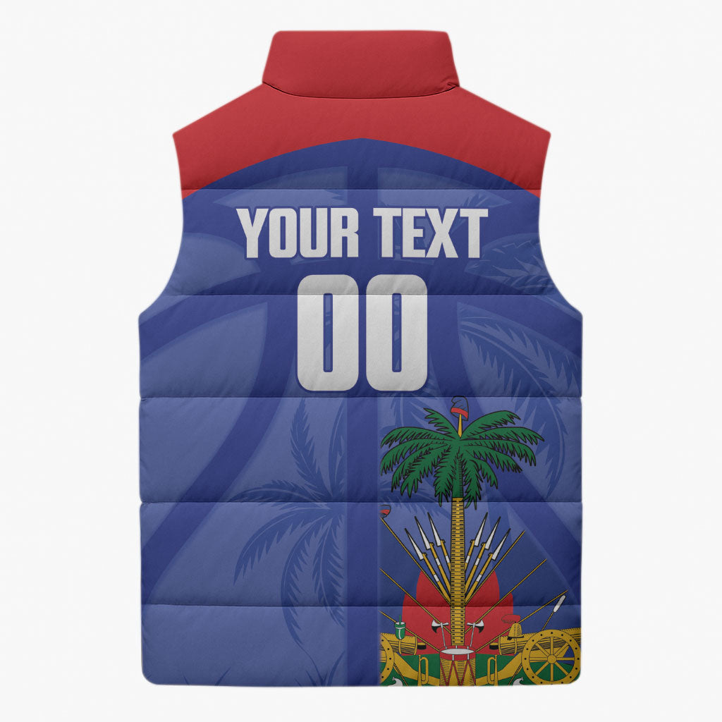Haiti Basketball Custom Sleeveless Puffer Jacket Ayiti Coat Of Arms Blue Sporty Style