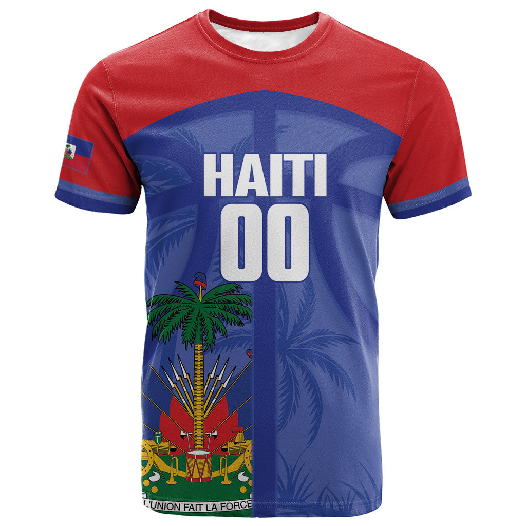 Haiti Basketball Custom T shirt Ayiti Coat Of Arms Blue Sporty Style