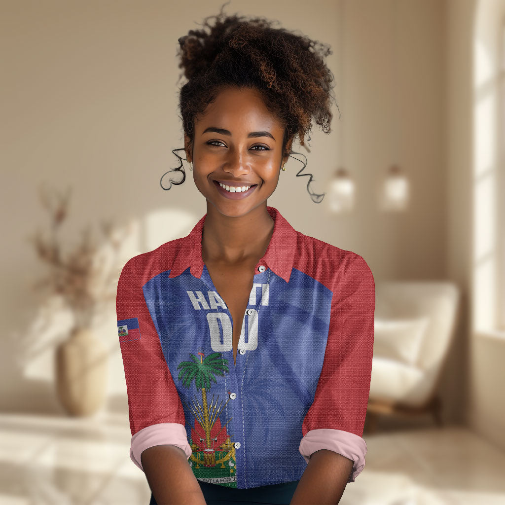 Haiti Basketball Custom Women Casual Shirt Ayiti Coat Of Arms Blue Sporty Style