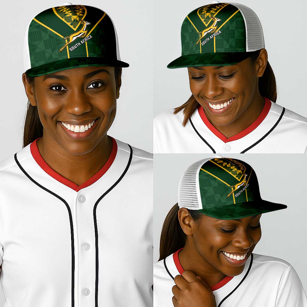 South Africa Rugby Baseball Net Cap Go Champions Springboks Kente Pattern
