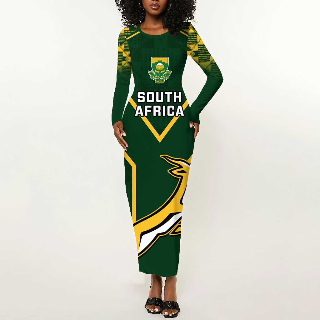 South Africa Rugby Long Sleeve Bodycon Dress Go Champions Springboks LT14