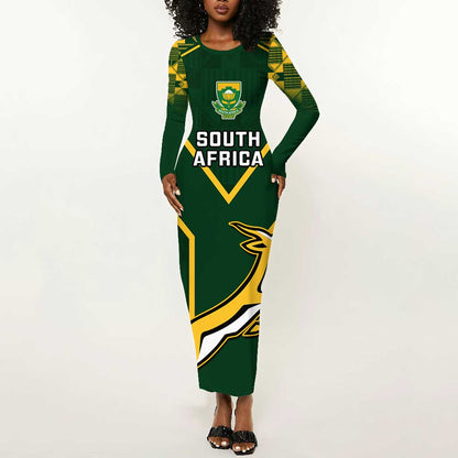South Africa Rugby Long Sleeve Bodycon Dress Go Champions Springboks LT14