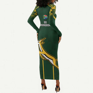 South Africa Rugby Long Sleeve Bodycon Dress Go Champions Springboks