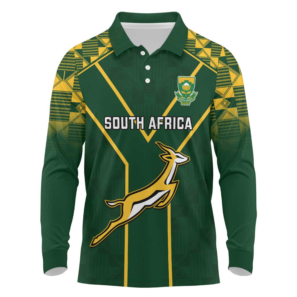 South Africa Rugby Long Sleeve Polo Shirt Go Champions Springboks