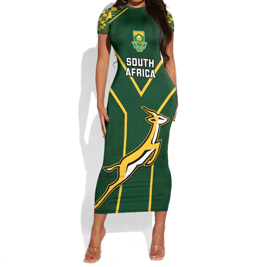 South Africa Rugby Short Sleeve Bodycon Dress Go Champions Springboks LT14