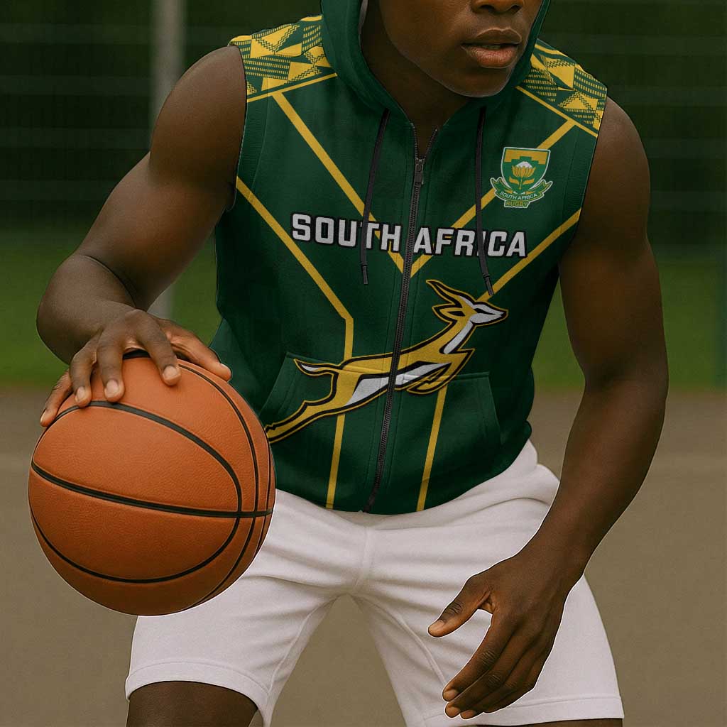 South Africa Rugby Sleeveless Zip Hoodie Go Champions Springboks - African Pride