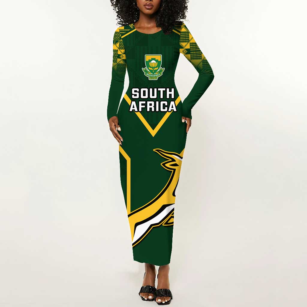 Custom South Africa Rugby Long Sleeve Bodycon Dress Go Champions Springboks