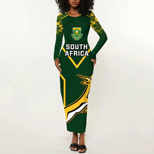 Custom South Africa Rugby Long Sleeve Bodycon Dress Go Champions Springboks