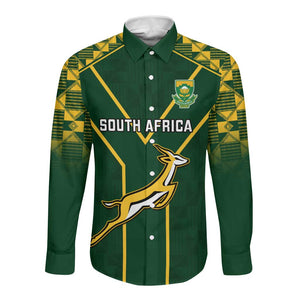 Custom South Africa Rugby Long Sleeve Button Shirt Go Champions Springboks