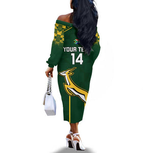 Custom South Africa Rugby Off The Shoulder Long Sleeve Dress Go Champions Springboks