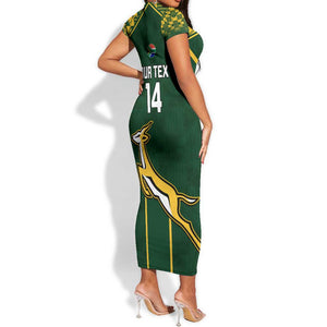 Custom South Africa Rugby Short Sleeve Bodycon Dress Go Champions Springboks