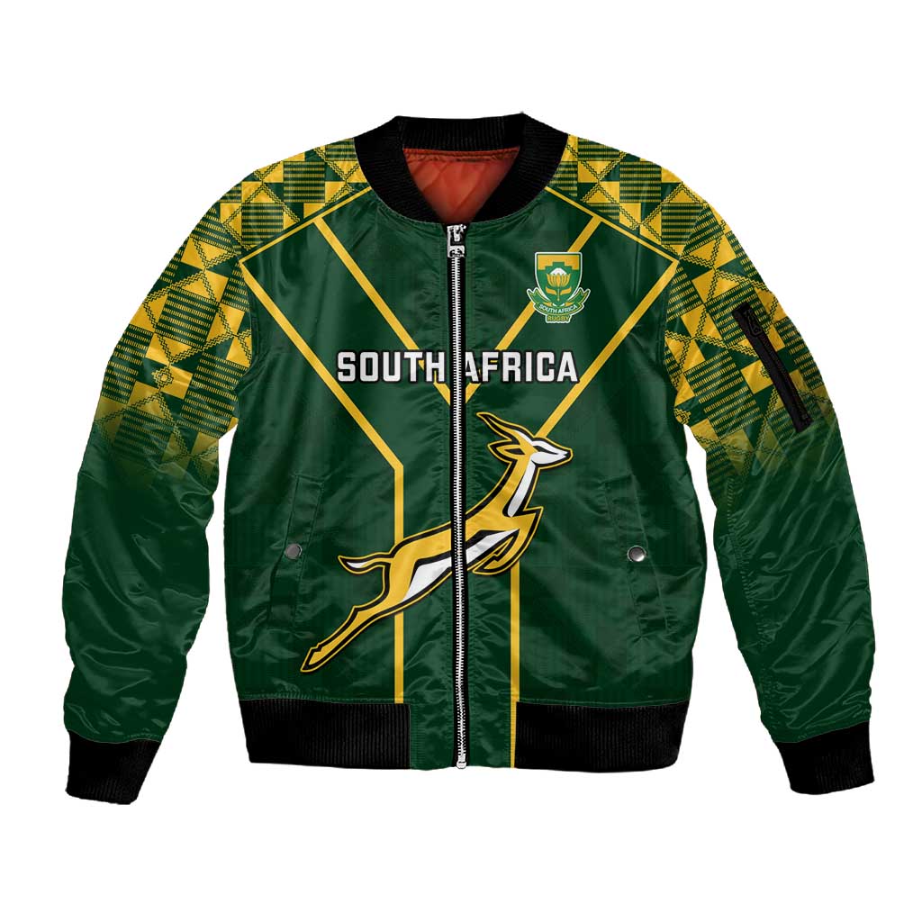 Custom South Africa Rugby Sleeve Zip Bomber Jacket Go Champions Springboks