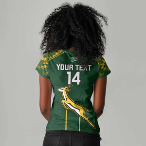 Custom South Africa Rugby Women V-Neck T-Shirt Go Champions Springboks