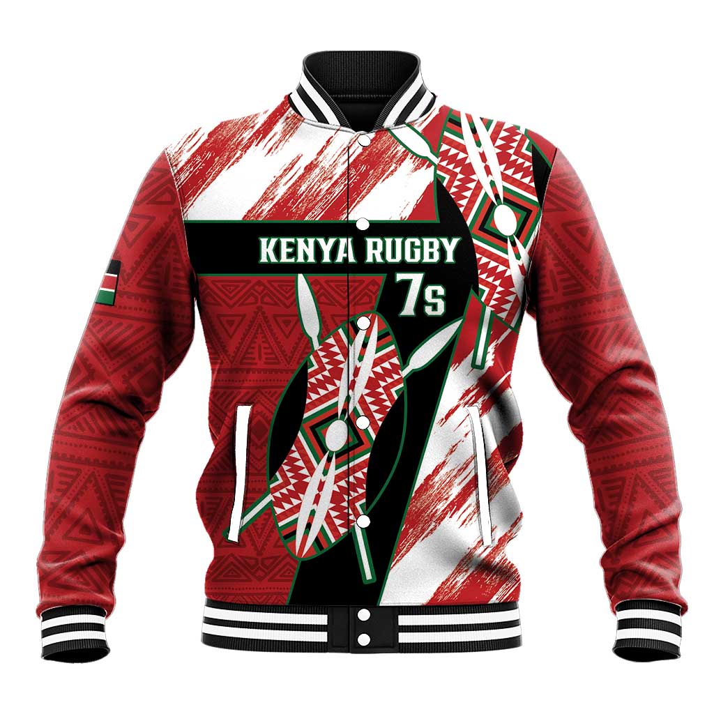 Custom Kenya Rugby Sevens Baseball Jacket Maasai Shield With African Pattern