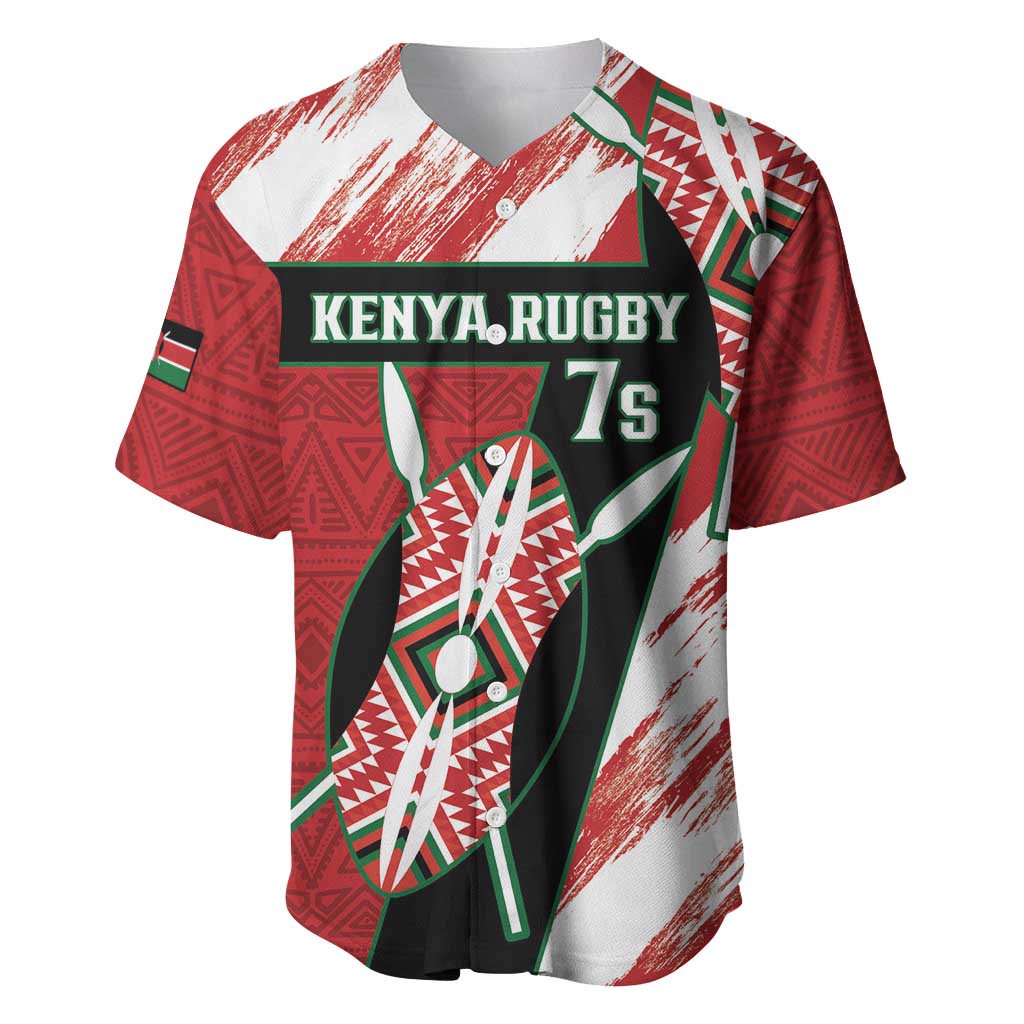 Custom Kenya Rugby Sevens Baseball Jersey Maasai Shield With African Pattern