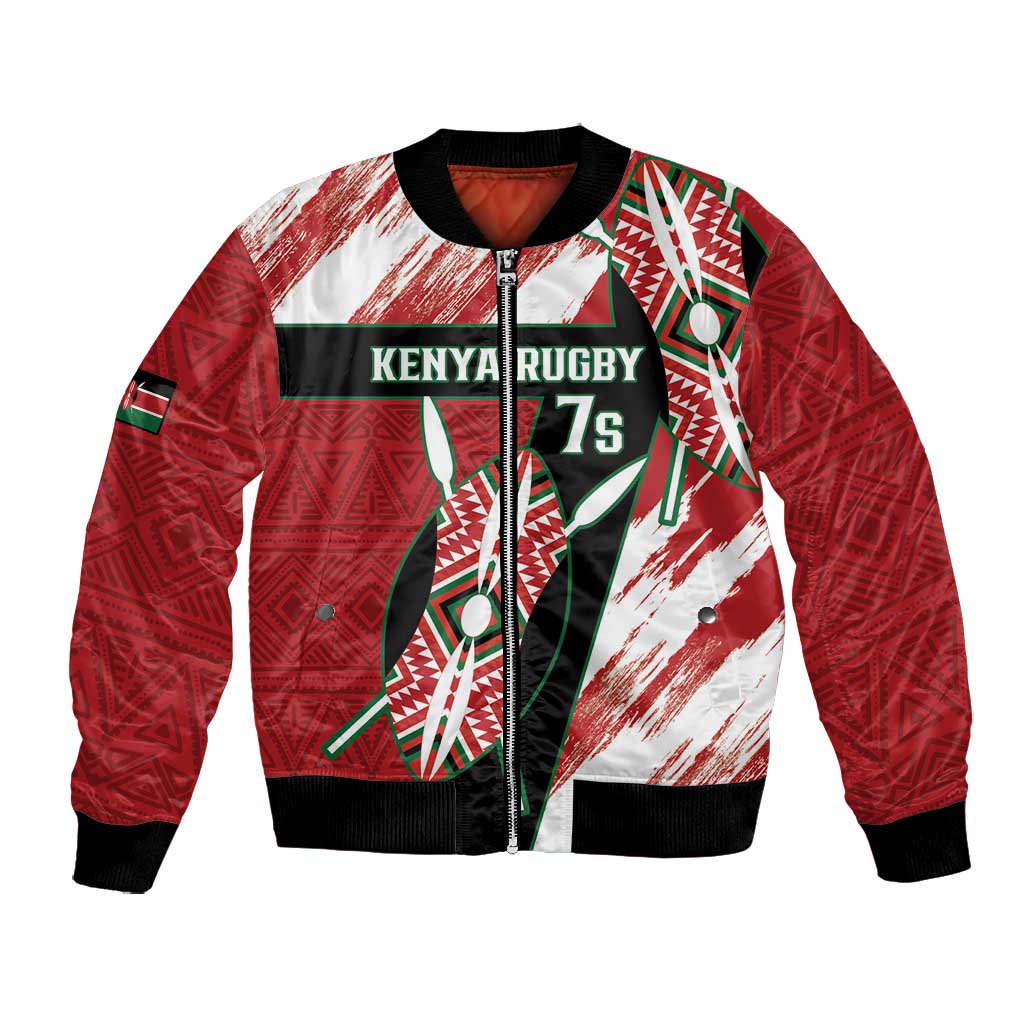 Custom Kenya Rugby Sevens Bomber Jacket Maasai Shield With African Pattern