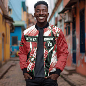 Custom Kenya Rugby Sevens Bomber Jacket Maasai Shield With African Pattern