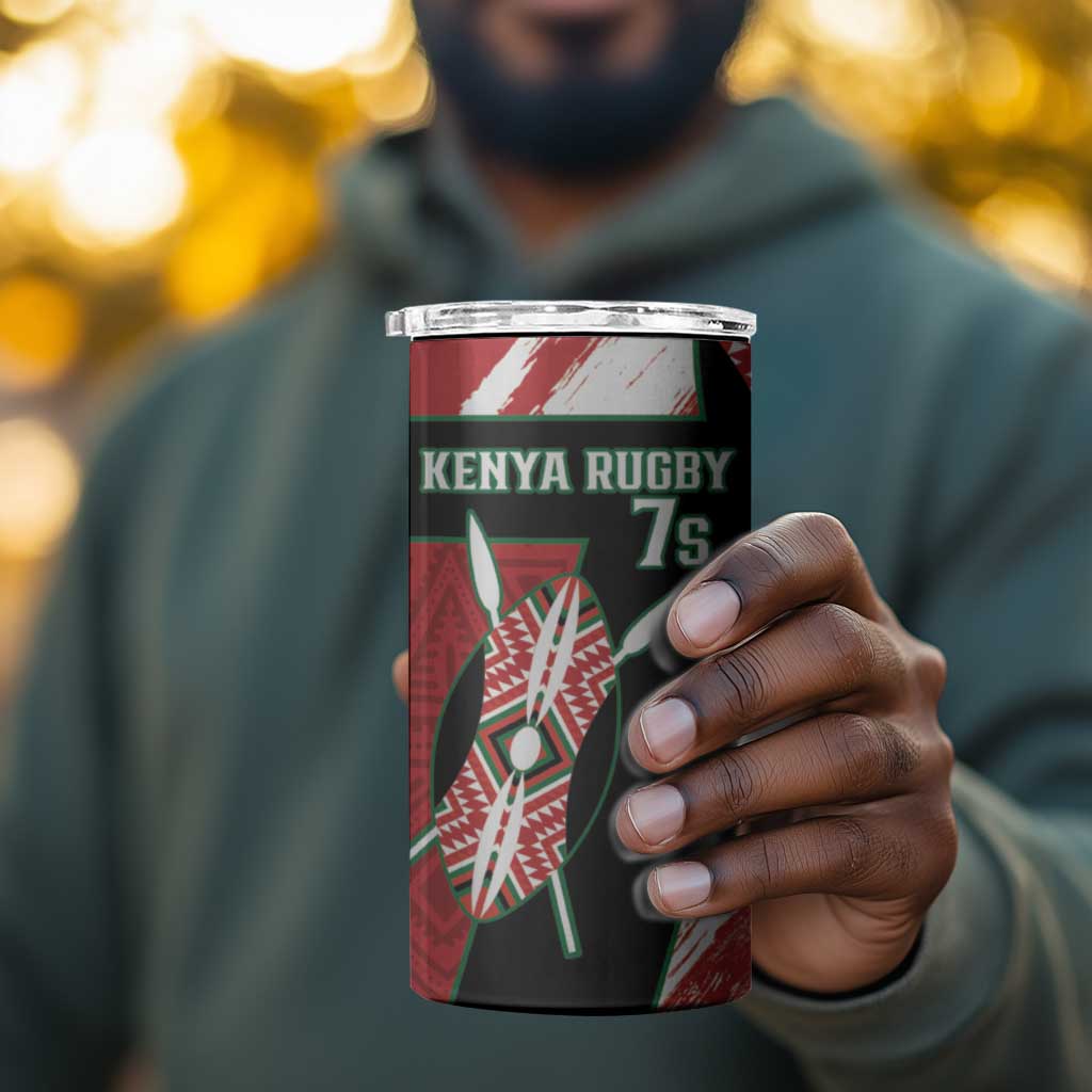 Custom Kenya Rugby Sevens 4 in 1 Can Cooler Tumbler Maasai Shield With African Pattern