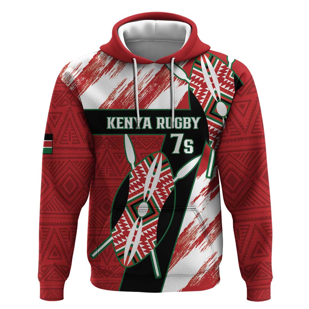 Custom Kenya Rugby Sevens Hoodie Maasai Shield With African Pattern