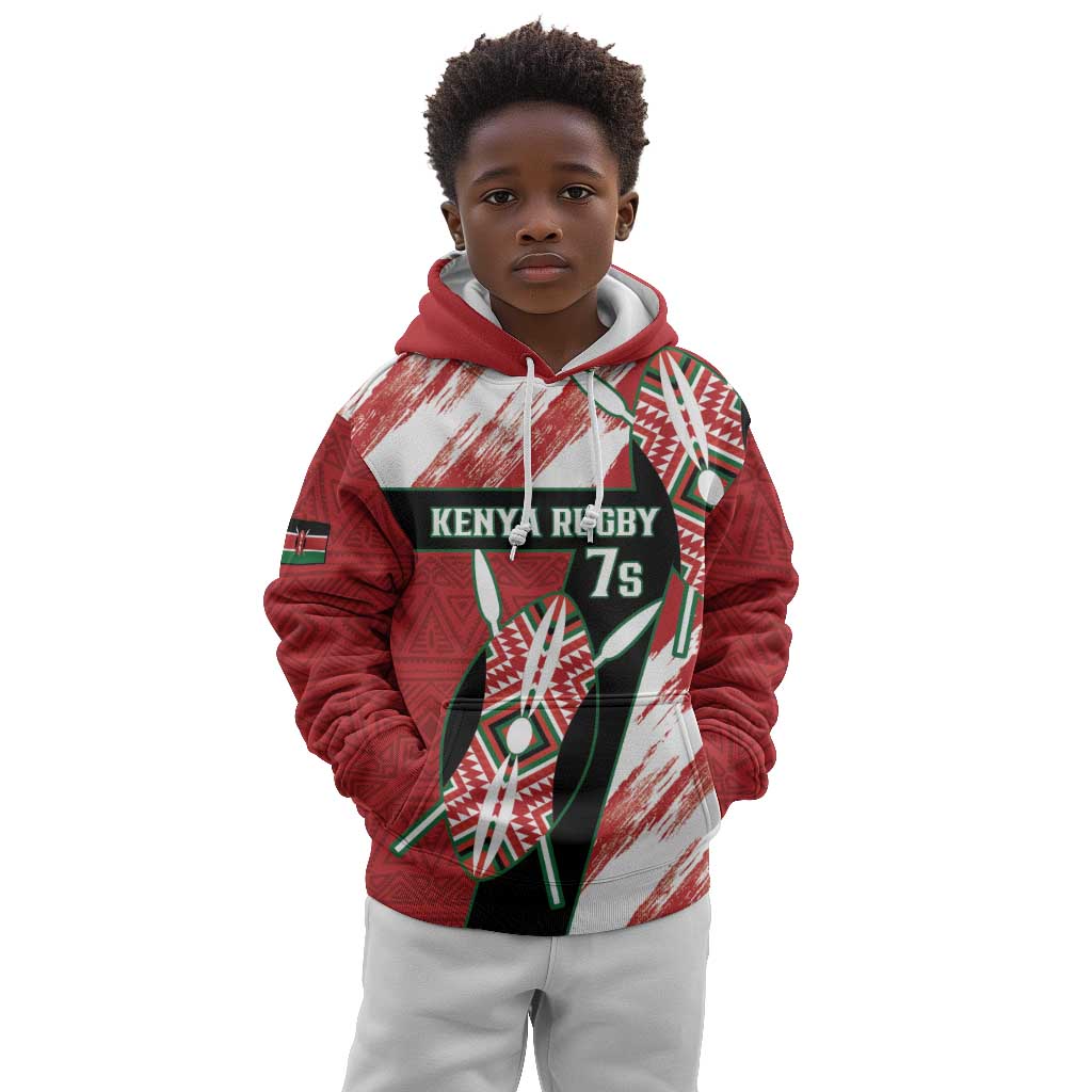 Custom Kenya Rugby Sevens Kid Hoodie Maasai Shield With African Pattern