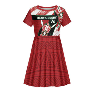 Custom Kenya Rugby Sevens Kid Short Sleeve Dress Maasai Shield With African Pattern