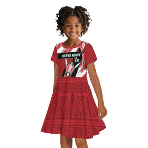 Custom Kenya Rugby Sevens Kid Short Sleeve Dress Maasai Shield With African Pattern