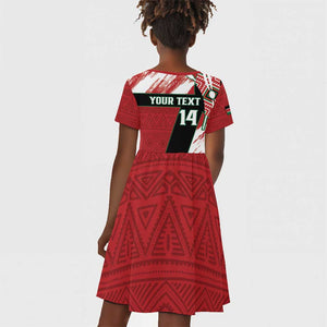 Custom Kenya Rugby Sevens Kid Short Sleeve Dress Maasai Shield With African Pattern