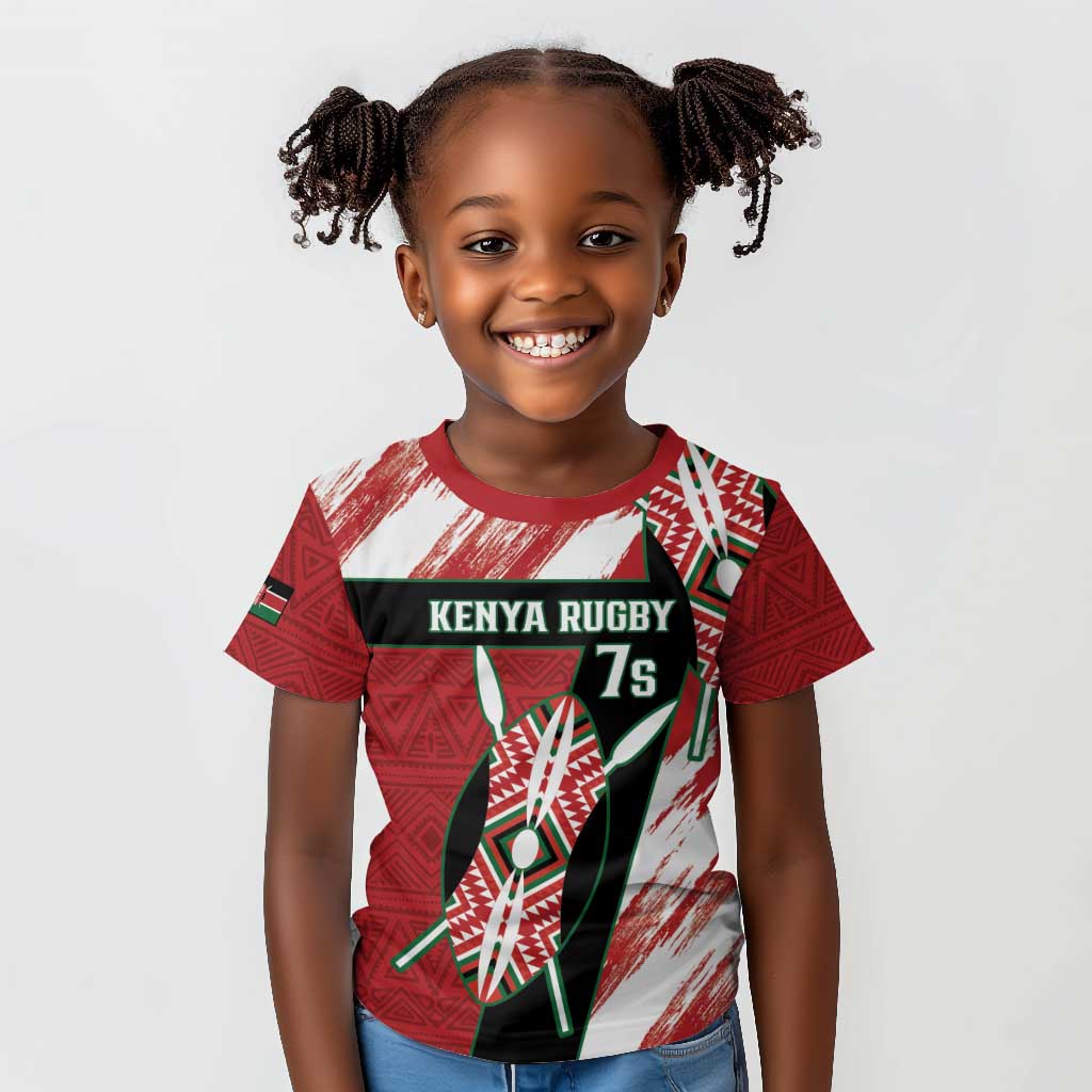 Custom Kenya Rugby Sevens Kid T shirt Maasai Shield With African Pattern