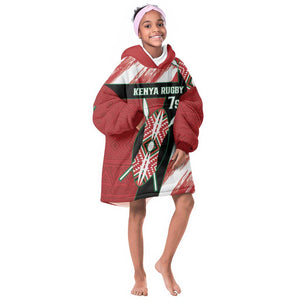 Custom Kenya Rugby Sevens Kid Wearable Blanket Hoodie Maasai Shield With African Pattern