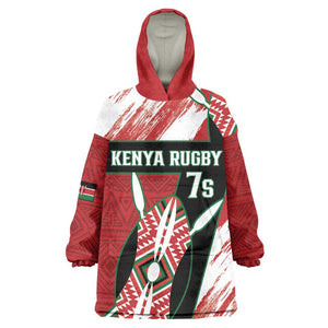 Custom Kenya Rugby Sevens Kid Wearable Blanket Hoodie Maasai Shield With African Pattern