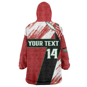 Custom Kenya Rugby Sevens Kid Wearable Blanket Hoodie Maasai Shield With African Pattern