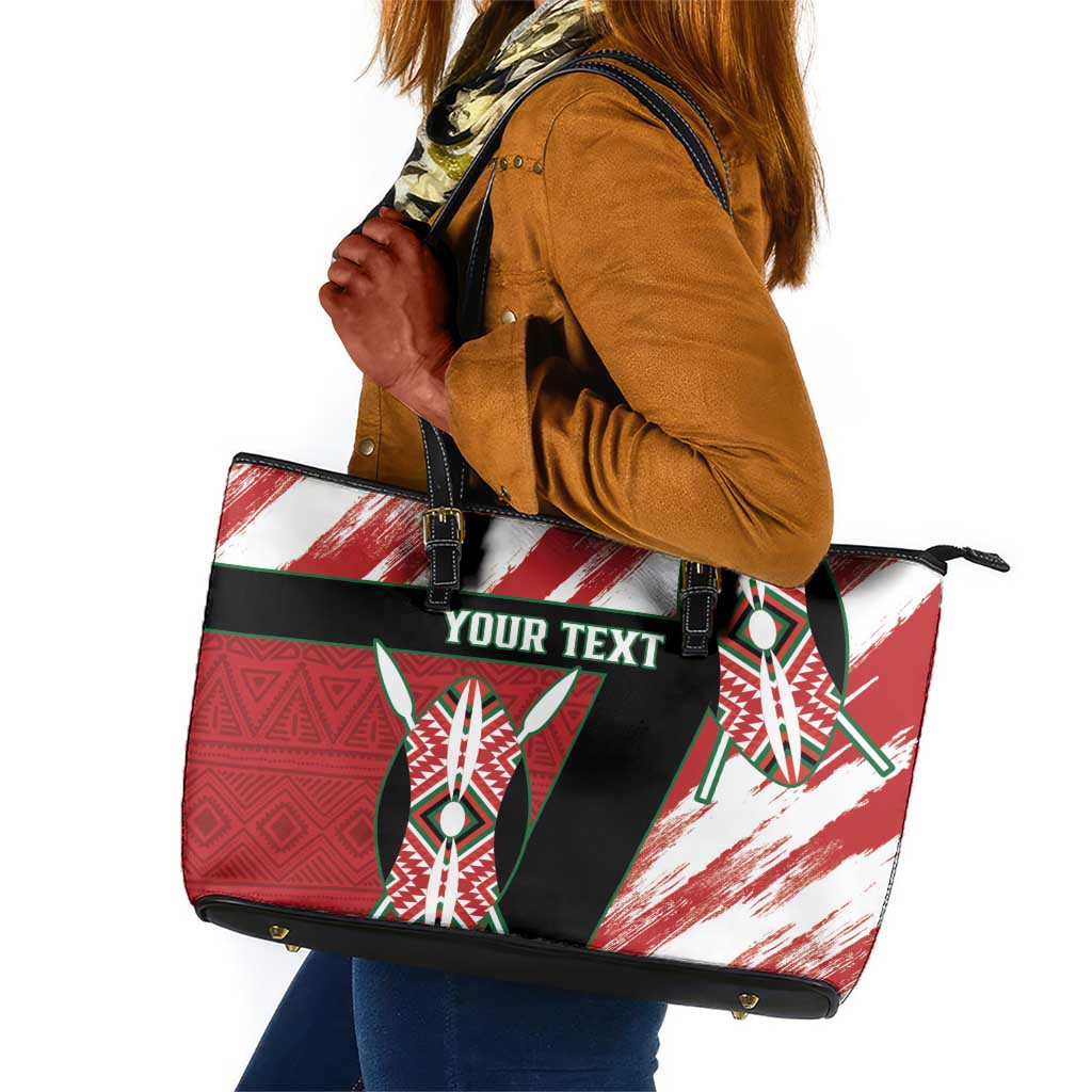 Custom Kenya Rugby Sevens Leather Tote Bag Maasai Shield With African Pattern