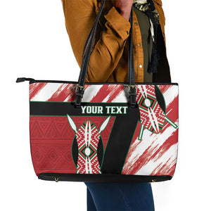 Custom Kenya Rugby Sevens Leather Tote Bag Maasai Shield With African Pattern