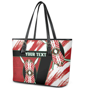 Custom Kenya Rugby Sevens Leather Tote Bag Maasai Shield With African Pattern