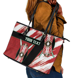 Custom Kenya Rugby Sevens Leather Tote Bag Maasai Shield With African Pattern