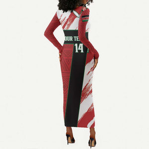 Custom Kenya Rugby Sevens Long Sleeve Bodycon Dress Maasai Shield With African Pattern