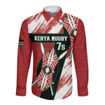 Custom Kenya Rugby Sevens Long Sleeve Button Shirt Maasai Shield With African Pattern