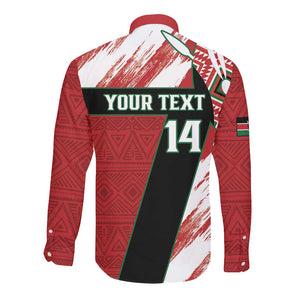 Custom Kenya Rugby Sevens Long Sleeve Button Shirt Maasai Shield With African Pattern